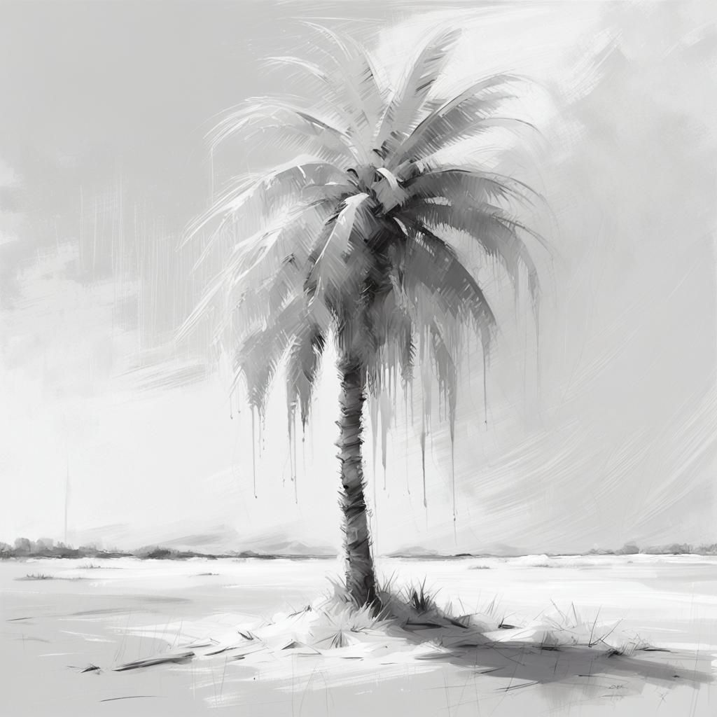 Dreamy Distressed Palm Tree Sketch in Acrylic