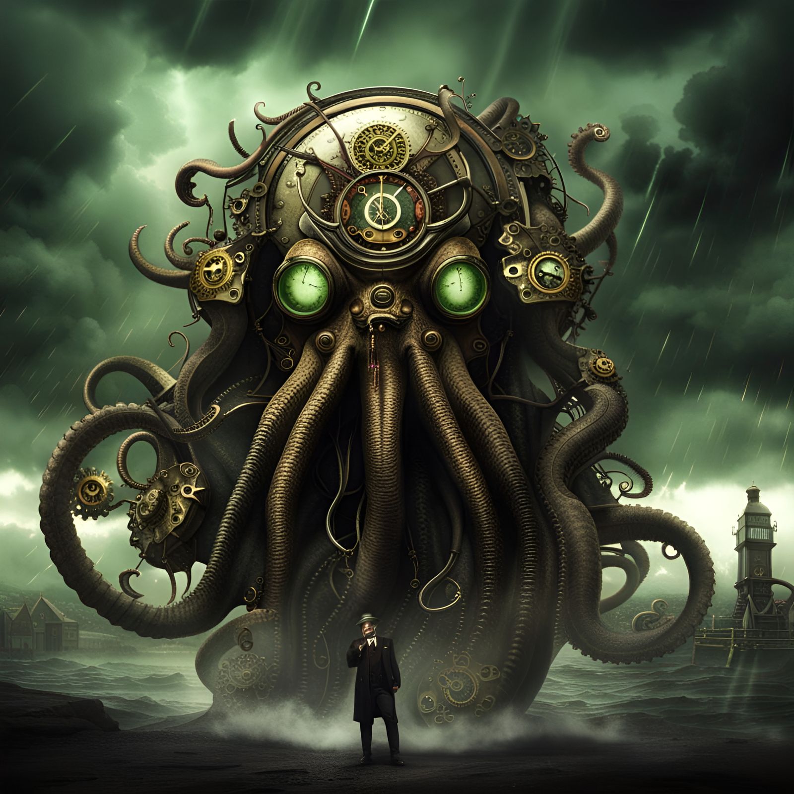 Steampunk Cthulhu in Clockpunk Thunderstorm