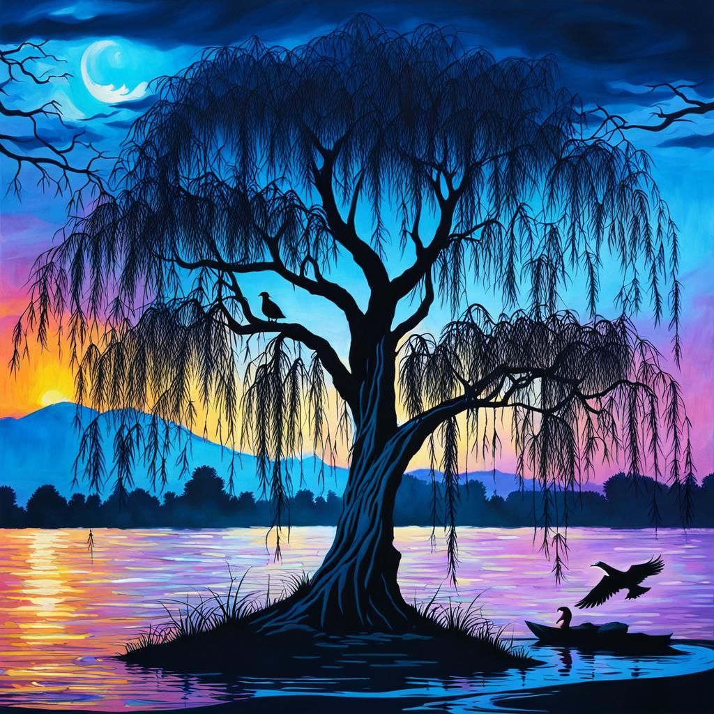 Sunset Lake with Duck and Eagle