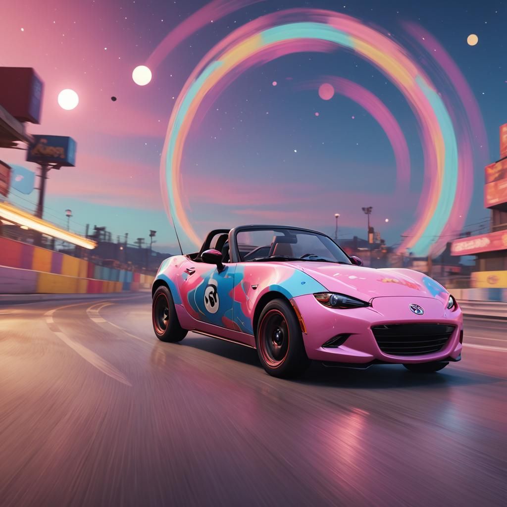 Harley Quinn Races in Pixar-Style Animated Miata