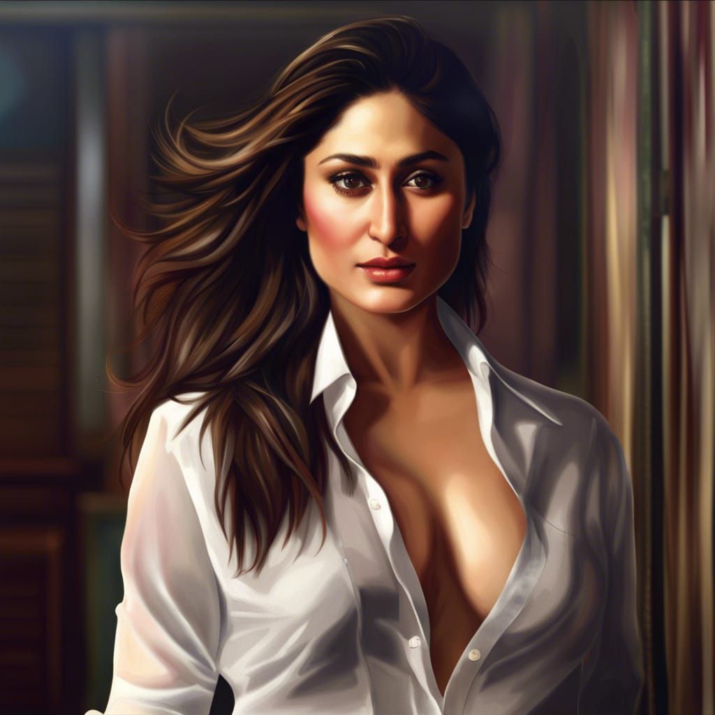 Kareena Kapoor in Unbuttoned Shirt: Realistic 4K Image