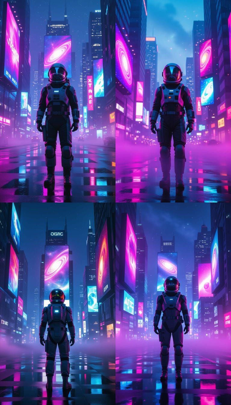 Astronaut in Neon City: A Cyberpunk Dreamscape
