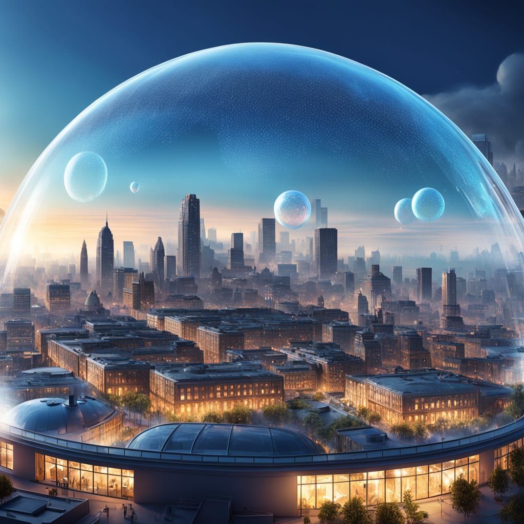 Utopian City Protected by a Giant Dome