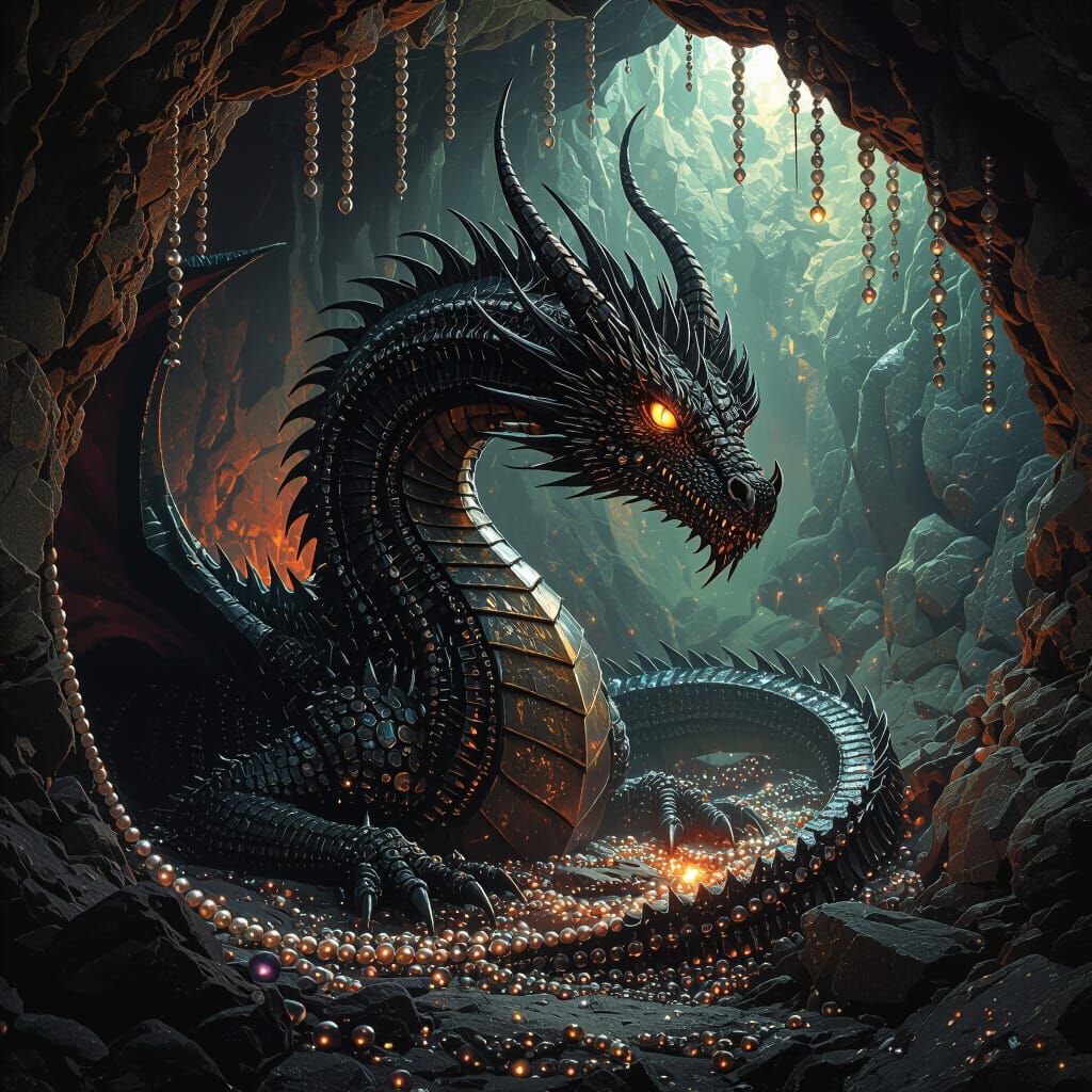 Dragon Hoard in Giger, Dali, and Beksinski Style