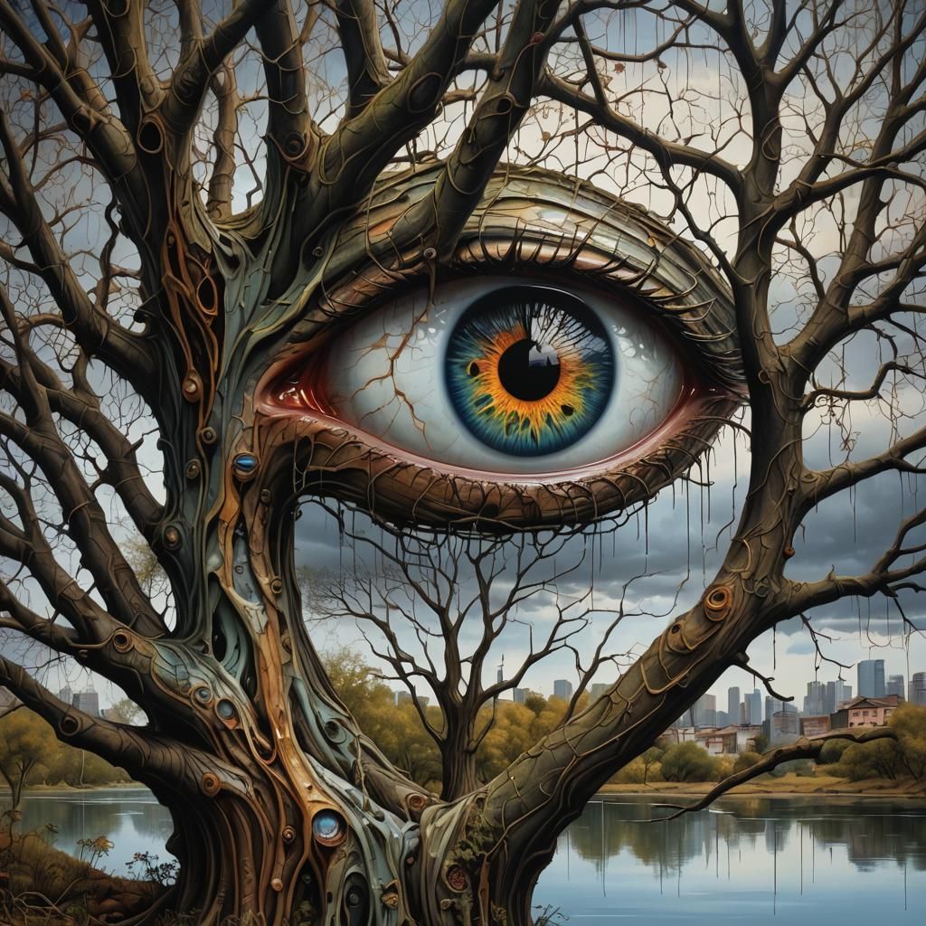 Eye in Tree: Surreal, Hyperrealistic Landscape
