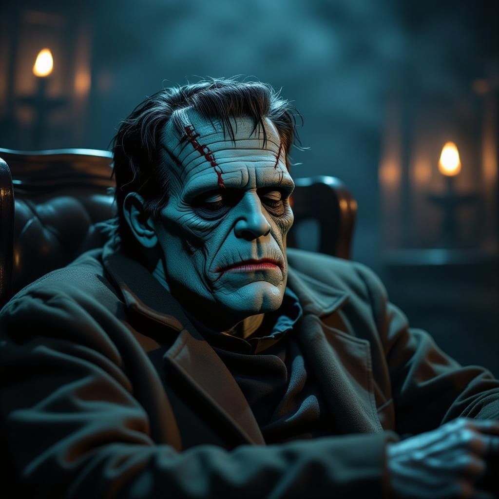 Weary Frankenstein's Monster in Dramatic Cinematic Lighting