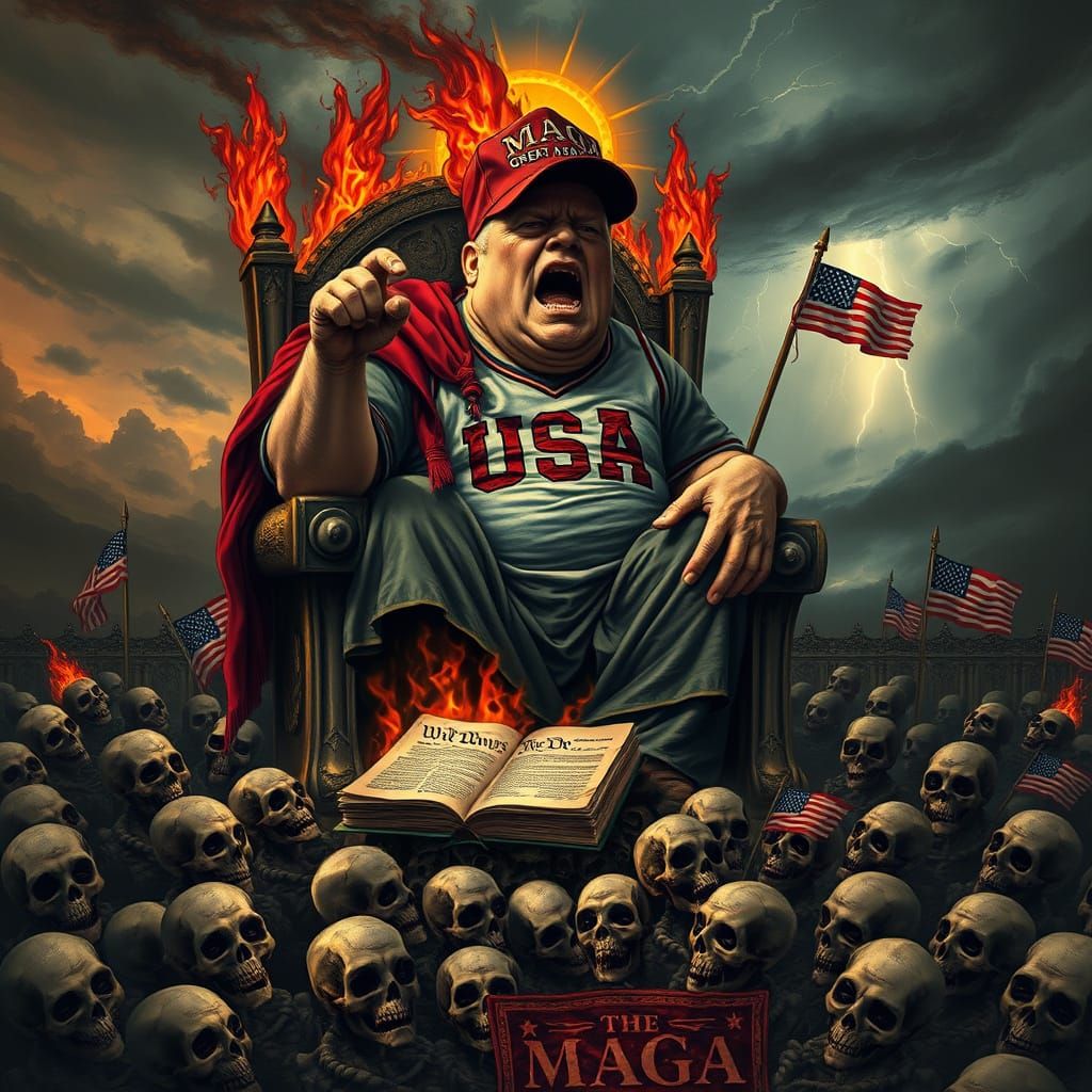 Grotesque Hypocrisy of a MAGA Tyrant in a Hellish Landscape