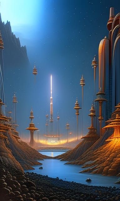 Utopian City at Night: Futuristic Digital Masterpiece