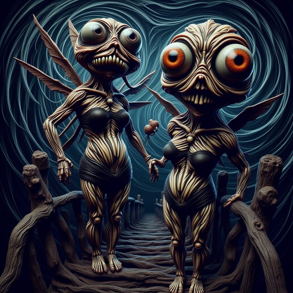 Emotive Fairy Robot on Bridge, Maximalist Art