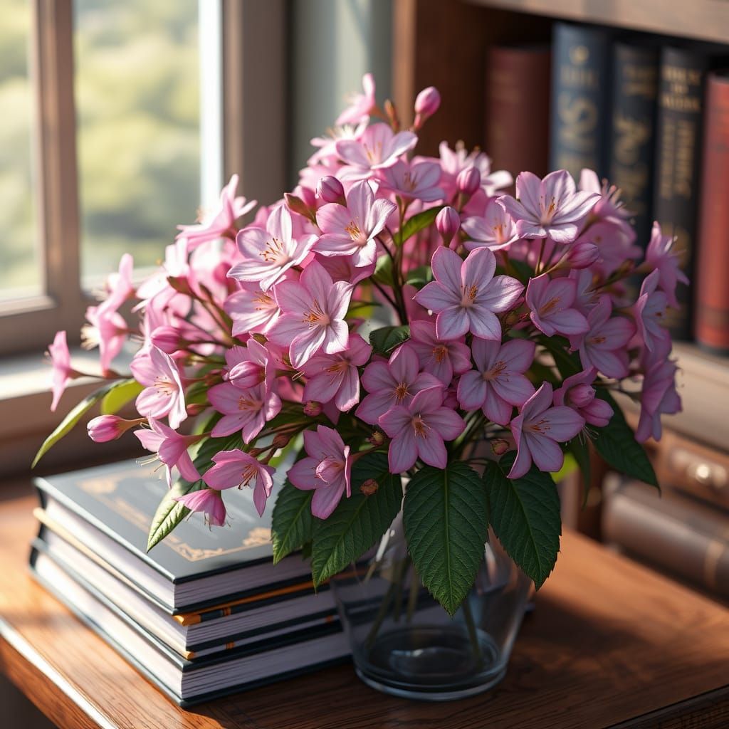 Hawthorn Flowers on Desk in Detailed 3D Anime Style