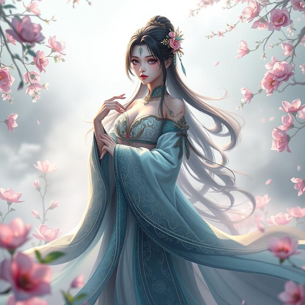 Ethereal Woman Embodies Love in Dreamy Anime Style