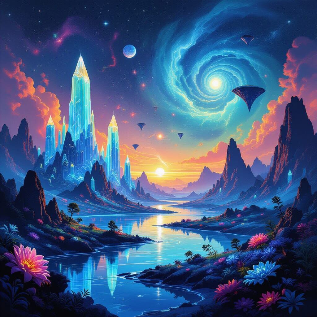 Bioluminescent Alien Landscape with Crystalline Spires