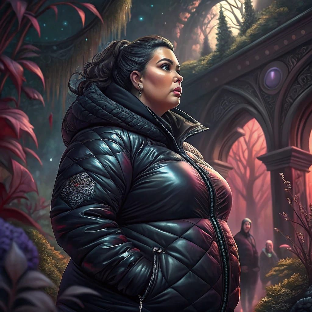 Kim Kardashian in a Tight, Shiny Black Pufferjacket: Fantasy...