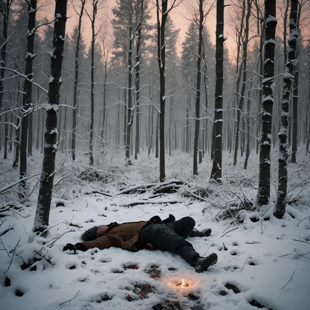 Desolate Winter Forest: A Cinematic Film Still