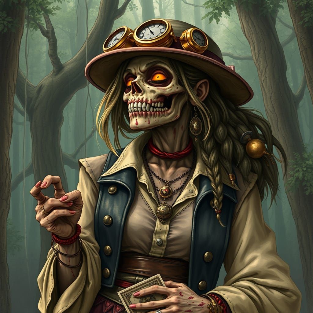 Steampunk Zombie Sage in Rainforest Illustration
