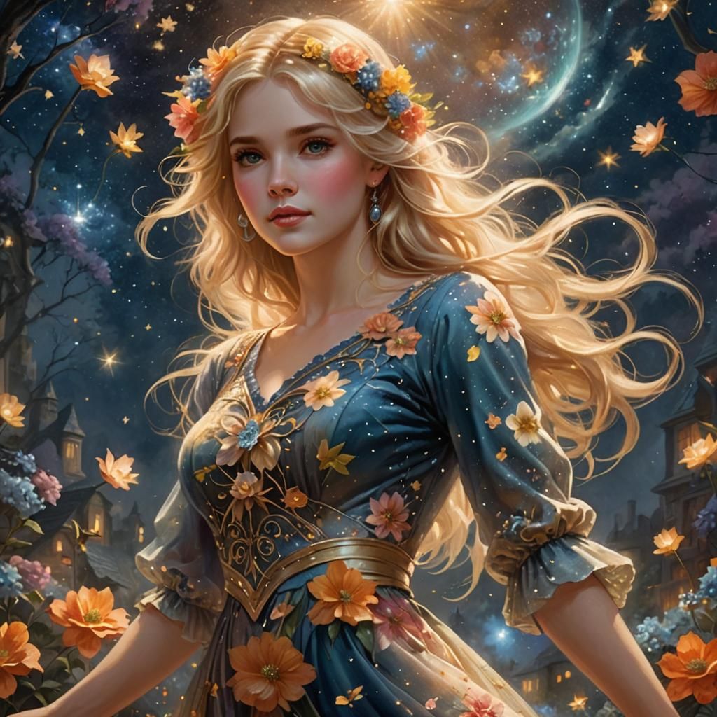 Blond Girl in Starlight: Ethereal Fantasy Art