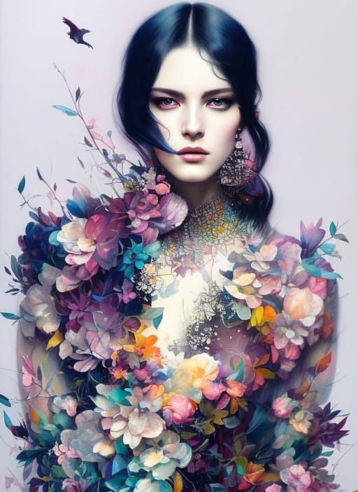 Vibrant Pastel Silhouette Portrait of a Goddess