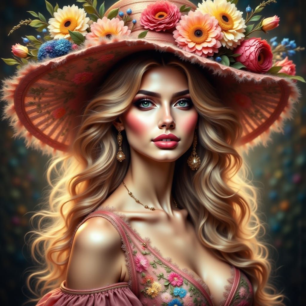 Blonde In a Summer Floral Hat