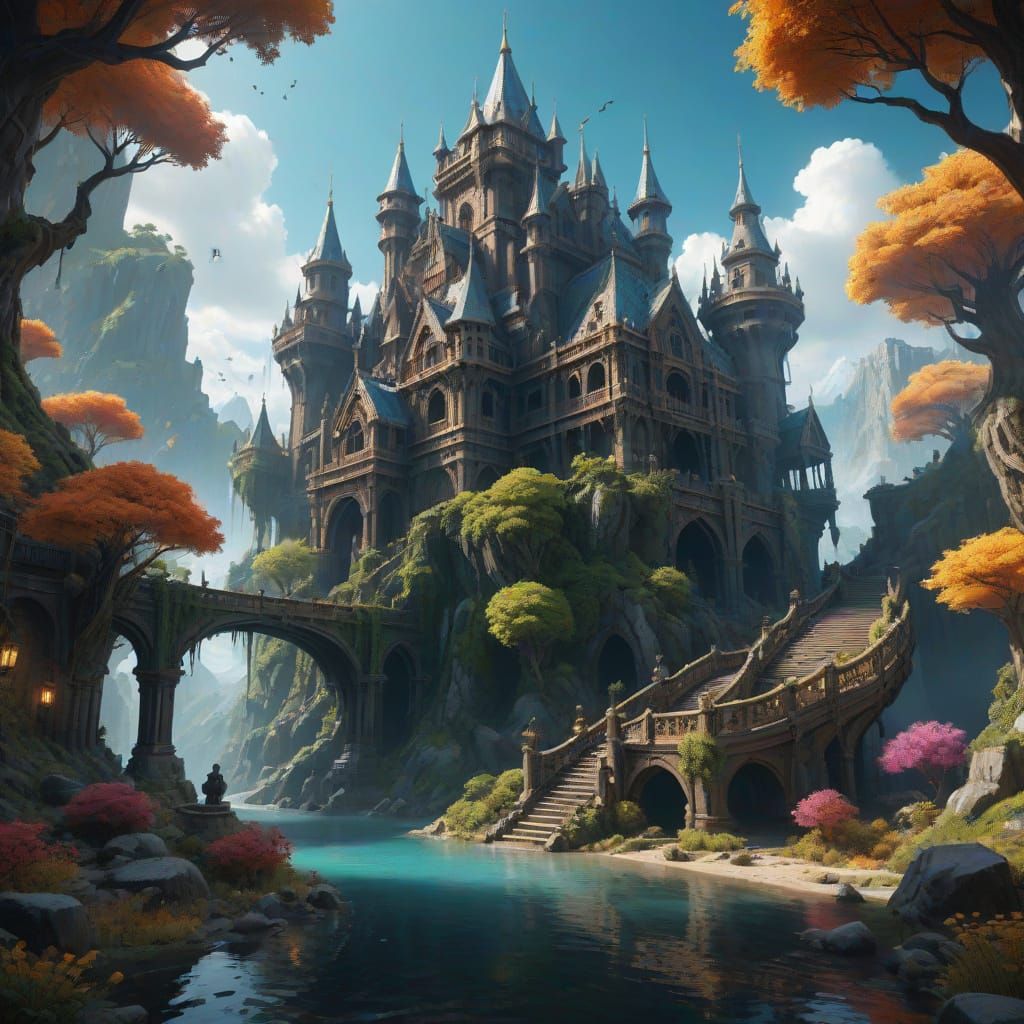 Fantastical Matte Painting of Intricate Fantasy World