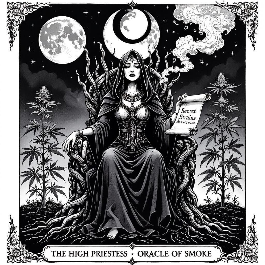 High Priestess Tarot Card in Blackwork Tattoo Style