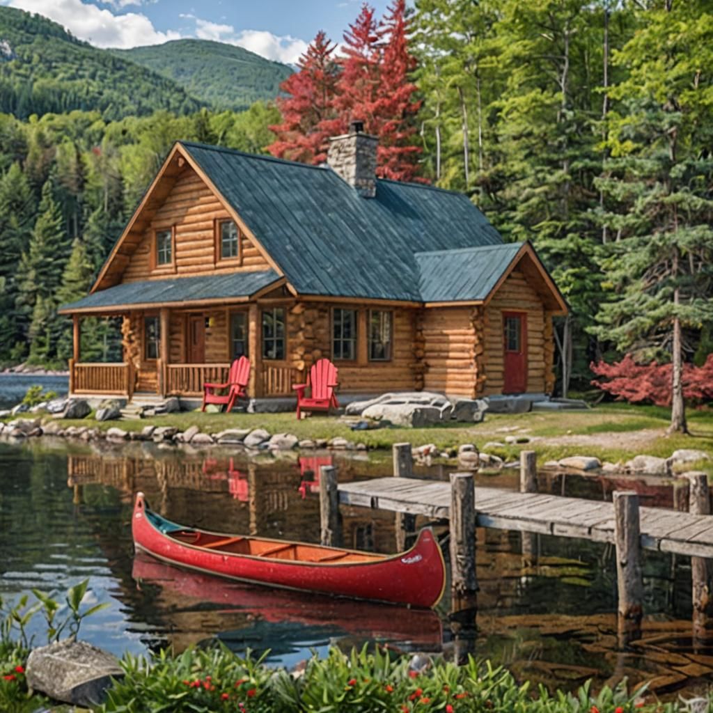Summer Mountain Log Cabin with Canoe