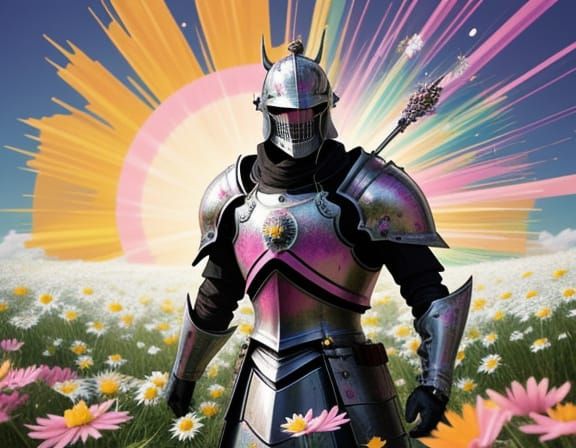 Knight's Candy Tears in Daisy Field, Whimsical Digital Art