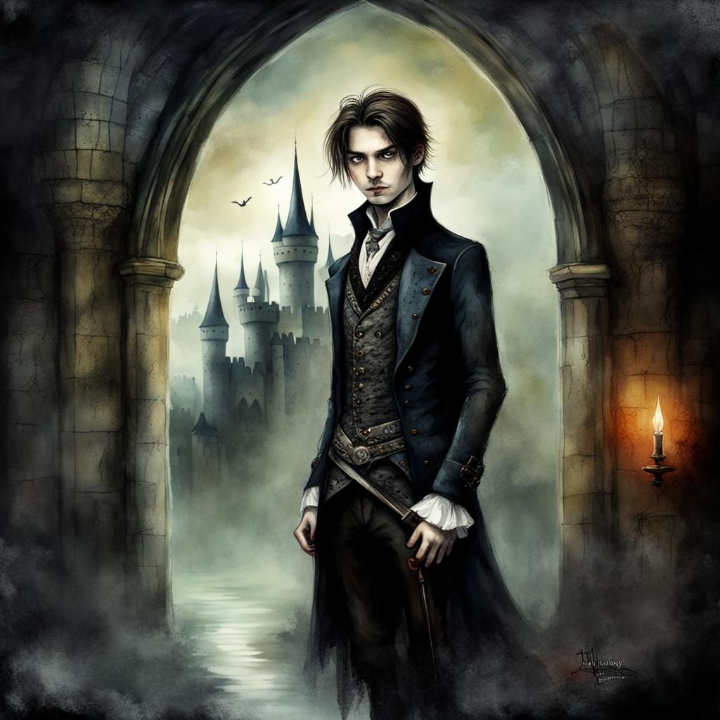 Gloomy Gothic Prince in Watercolor Style