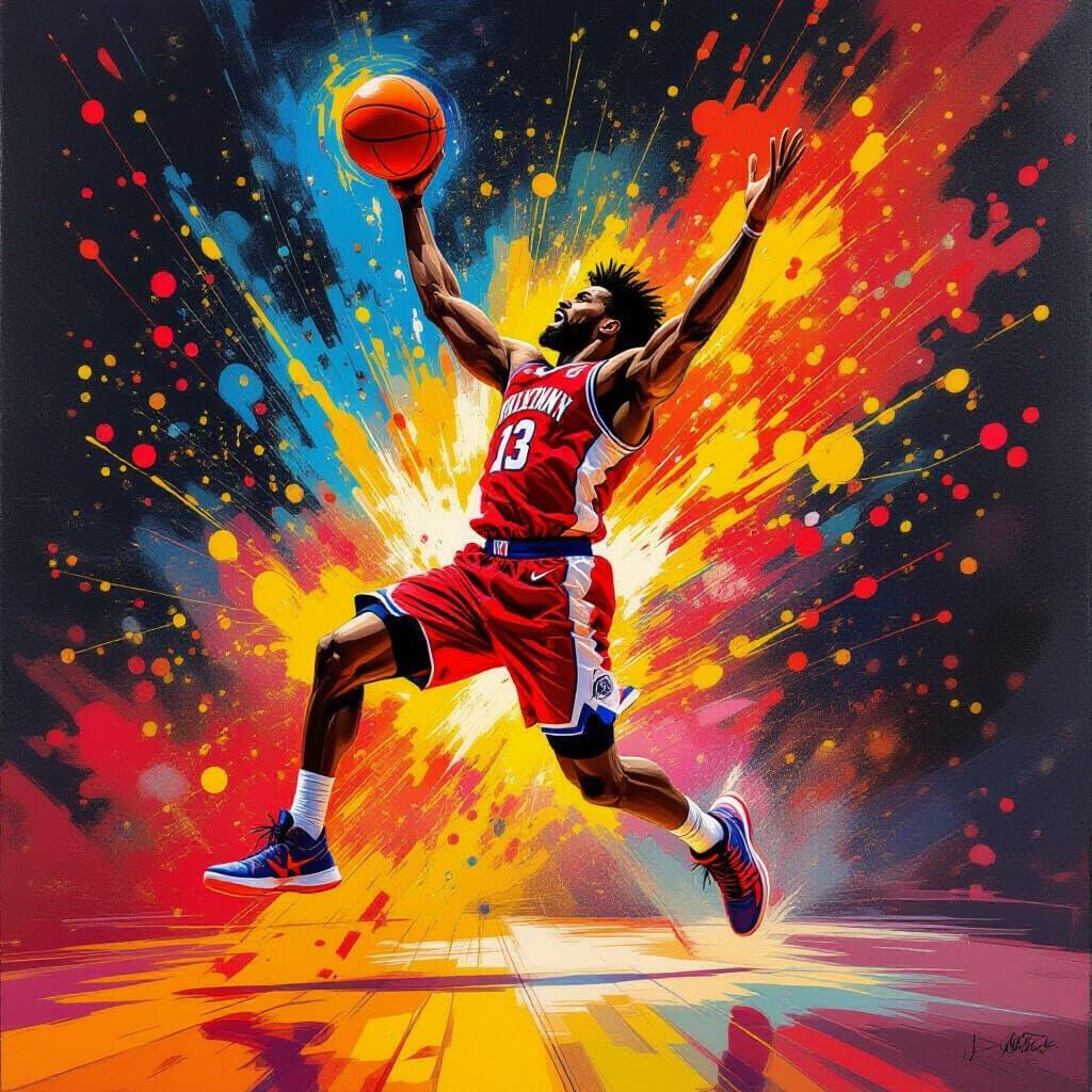 Basketball Player in Motion with Neon Accents