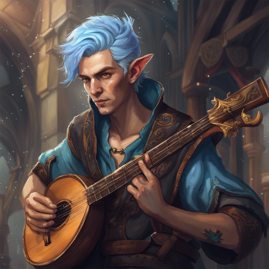 Half-Elf Bard with Lute, Fantasy Concept Art