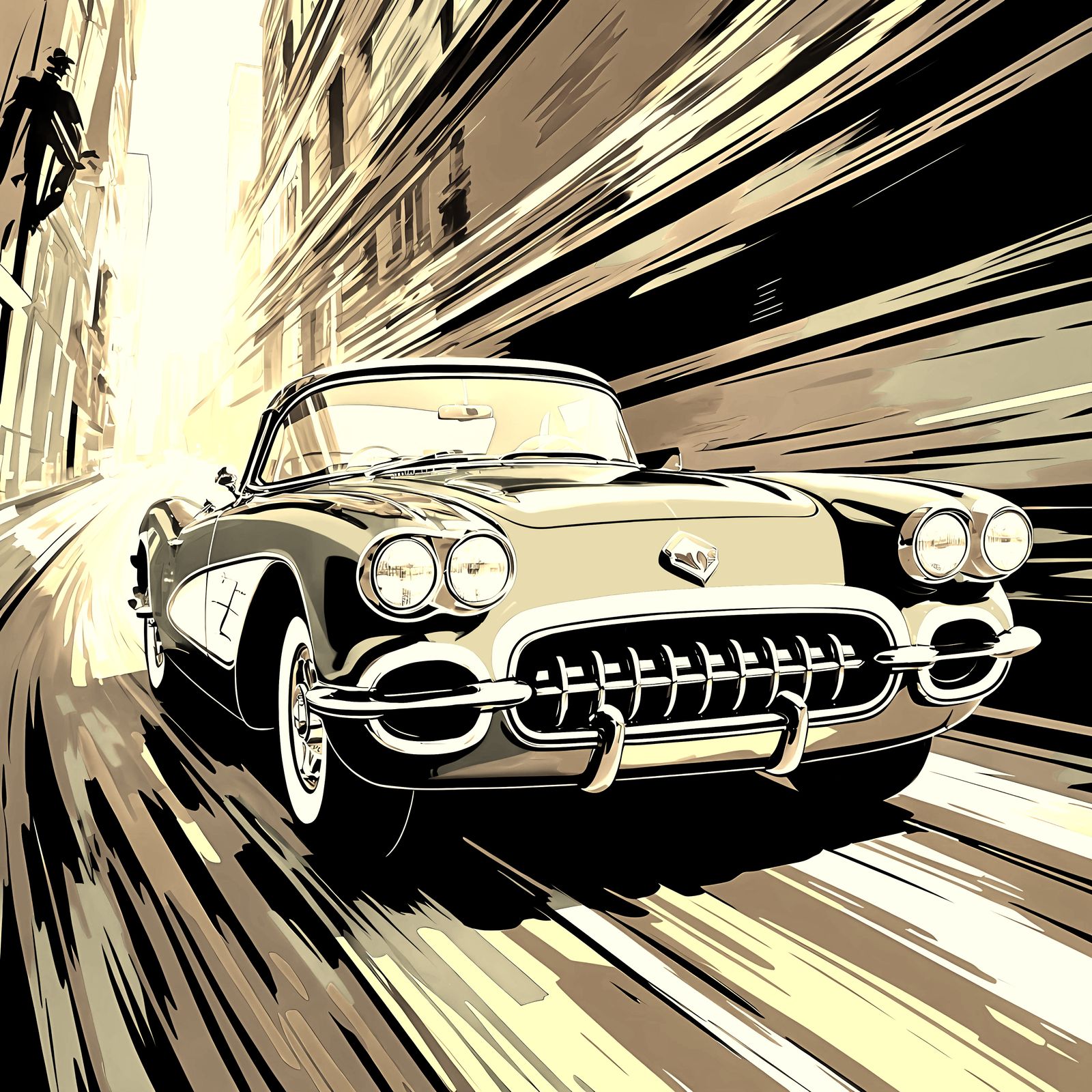 1958 Corvette Close-Up: Retro Automotive Illustration