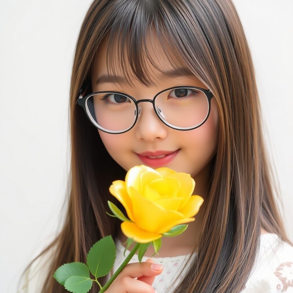 Japanese Girl with Yellow Rose Portrait