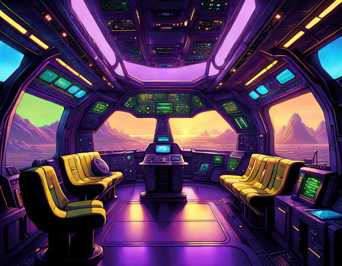 Spaceship Command Bridge in Maximalist Style