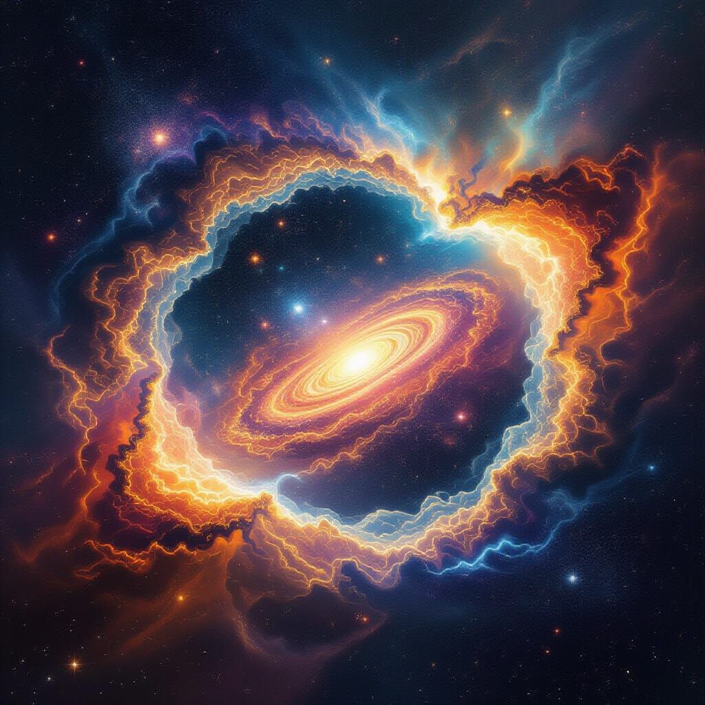 Cosmic Wormhole Illustration in Mixed Media