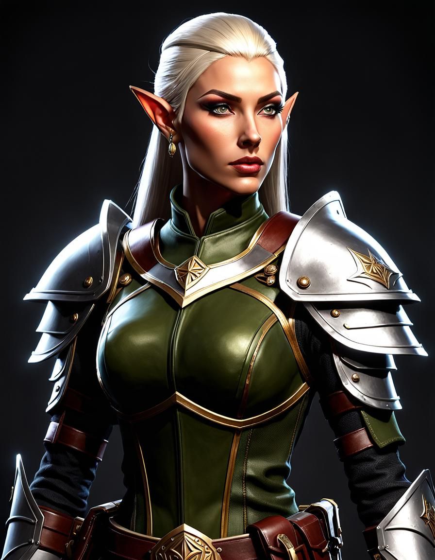 High Elf Military Officer in Dark Fantasy Style