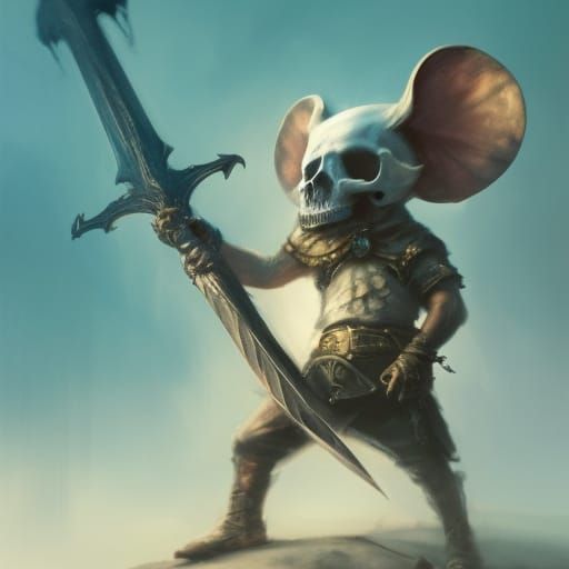 Mouse Warrior on Skull: Dark Fantasy Art