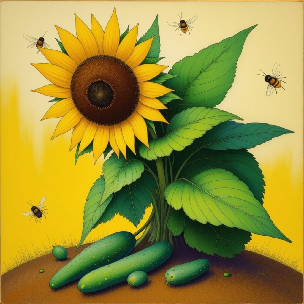 Whimsical Sunflower Guardian in Street Art Style