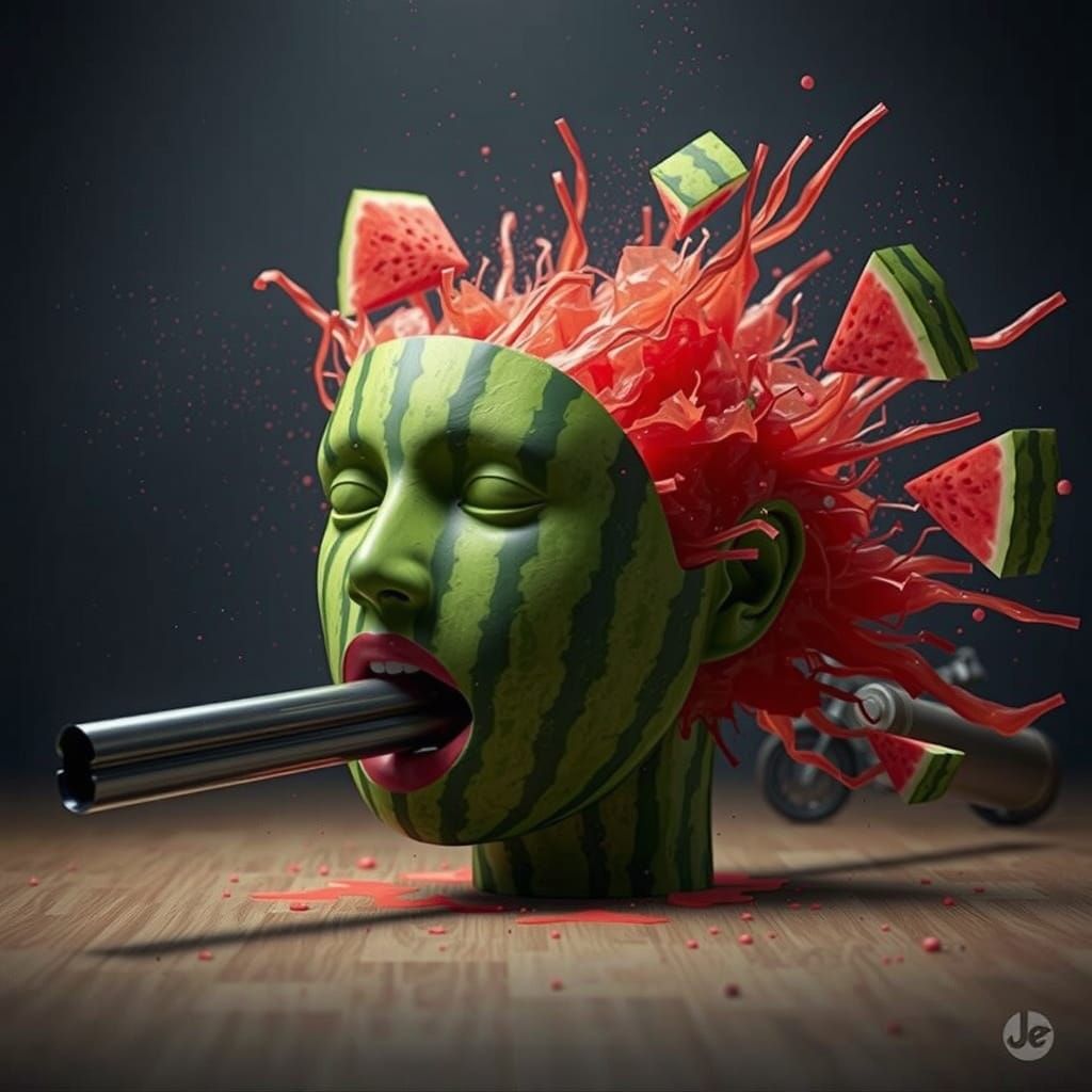 Exploding Watermelon Head in Biomechanical Style