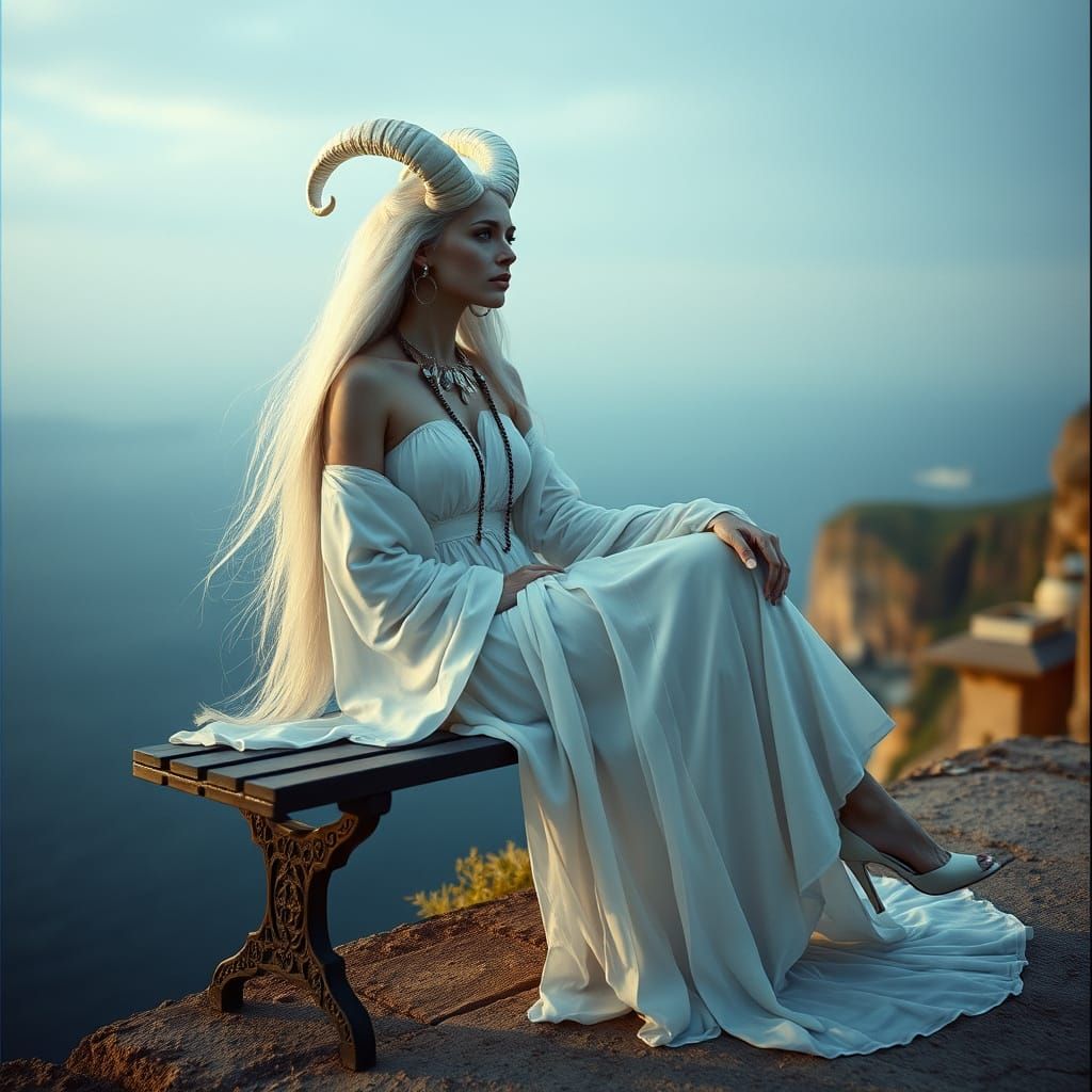 Goddess with Pearlescent Horns in Cinematic Lighting