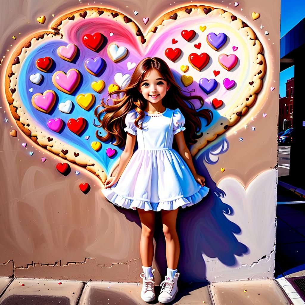 Charming Girl in Colorful Chalk Drawing