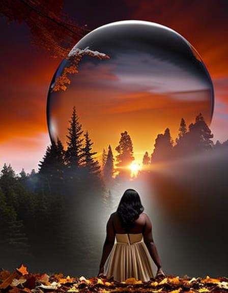 A beautiful bonde woman stands before a snow globe, world, s...