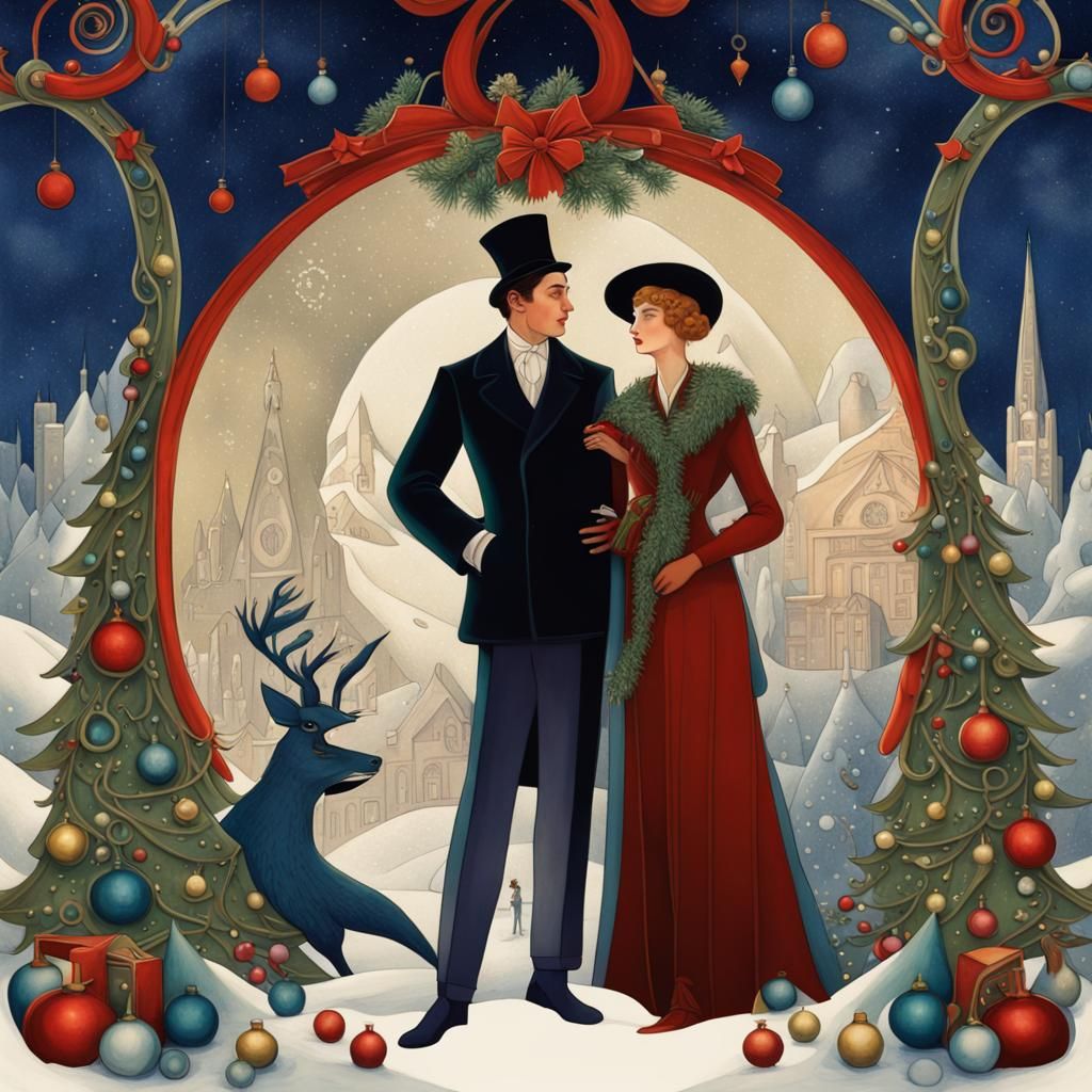 Art nouveau Christmas couple
