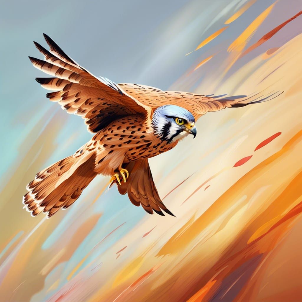 Kestrel Hunting, Hyperrealistic Splash Art