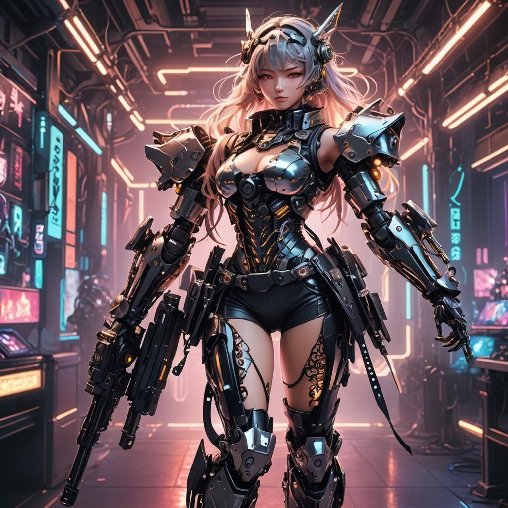 Futuristic Magic Girl Robot in Manga Style