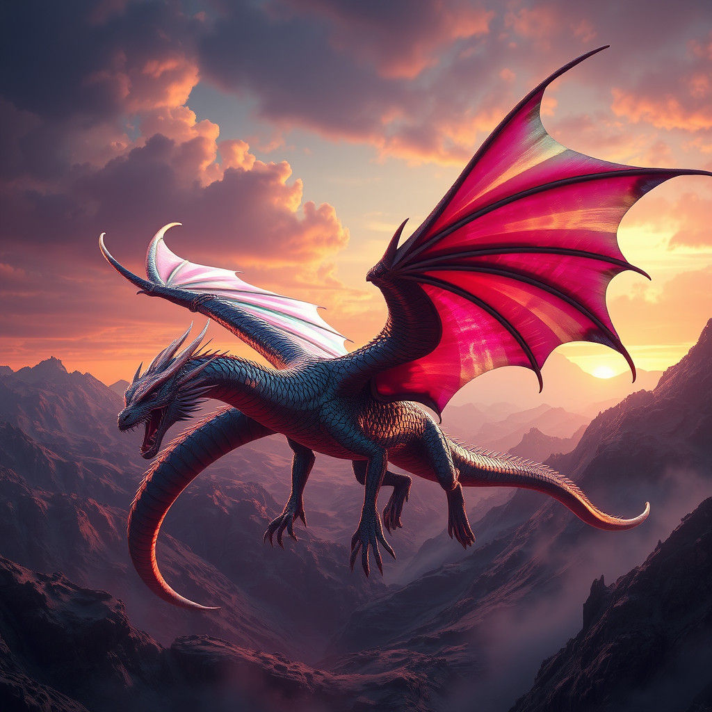 Iridescent Dragon Soaring in Fantasy Landscape