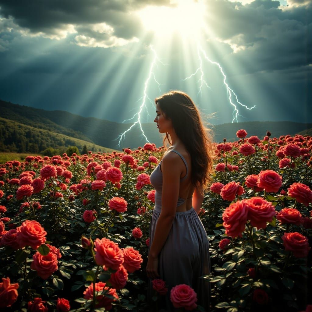 Rose in a Thunderstorm Lit by Sunlight