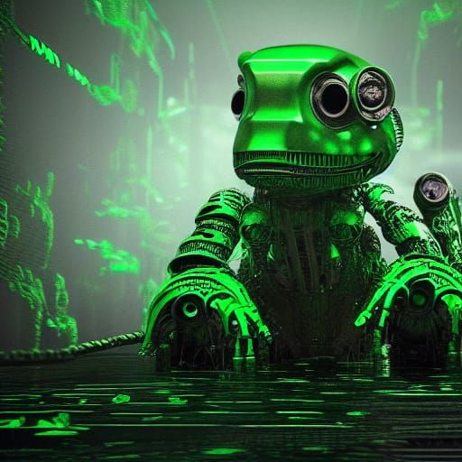 Futuristic Alligator Machine in Glitch Art Style