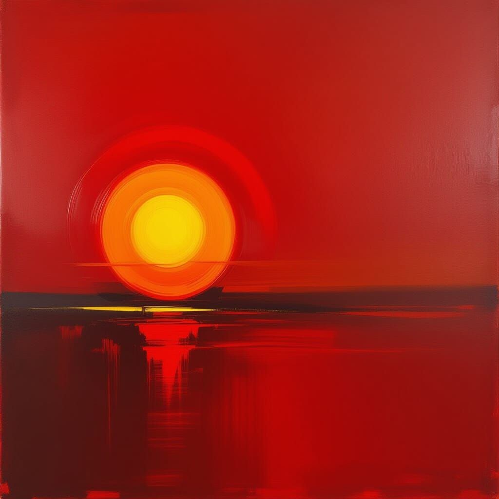 Vivid Red Abstract Expressionist Oil Painting with Glowing S...