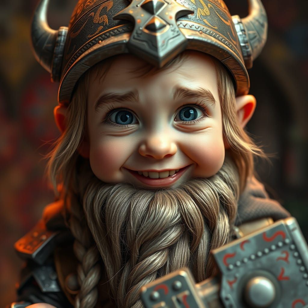 Cheerful Little Boy as Fantasy Dwarf Warrior in Hyperreal De...