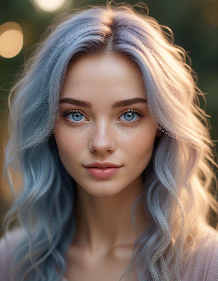 Soft Focus Portrait of a Young Woman with Blue Hair