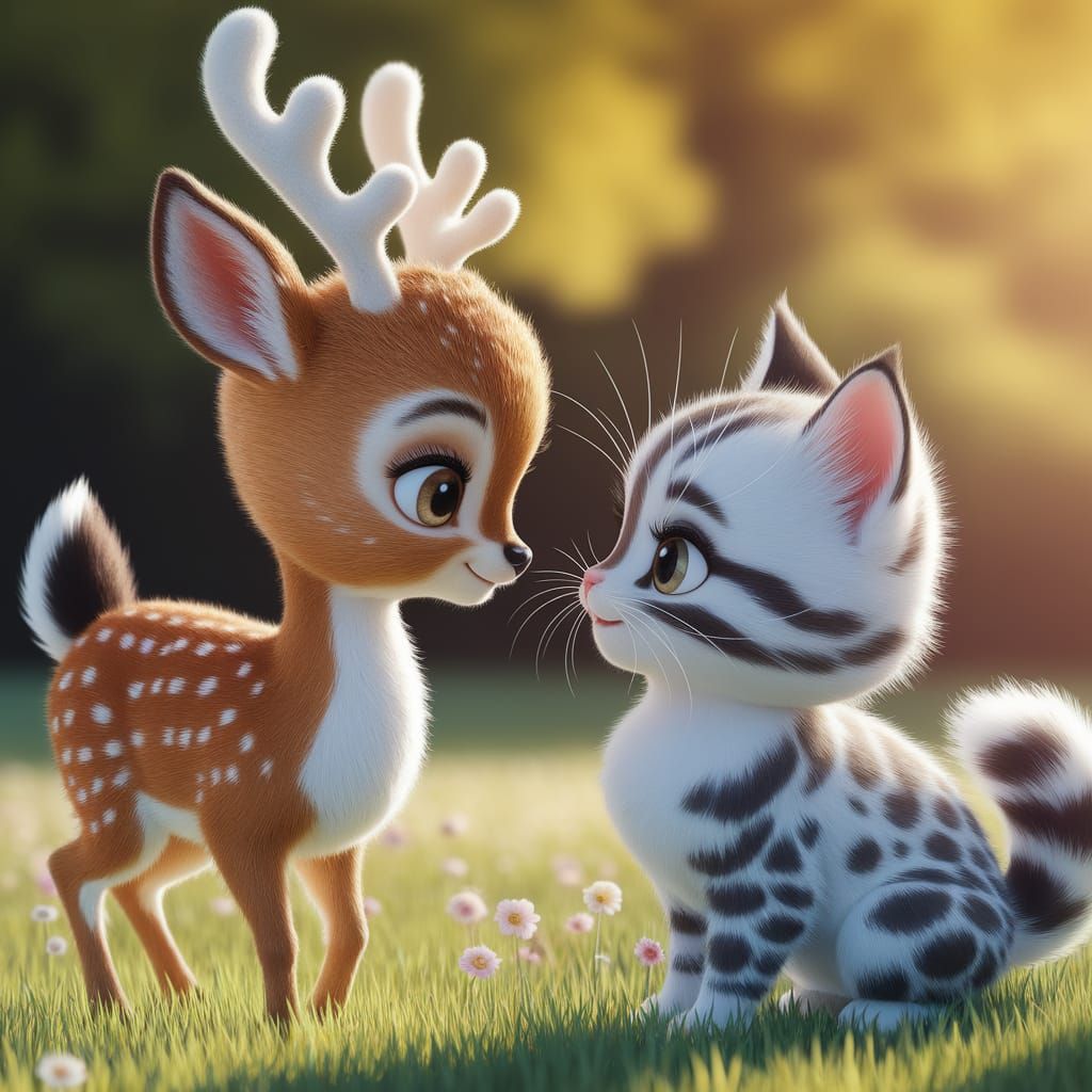 Whimsical Meadow Friends in Pixar-Style Cartoon